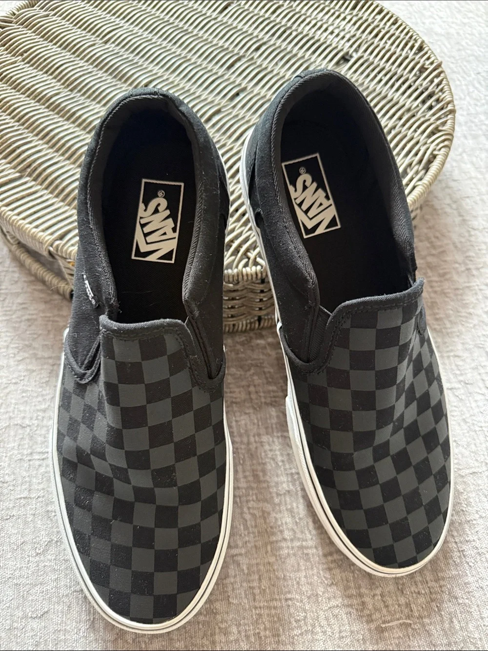Vans Black/Gray Checkerboard Slip-On Loafers